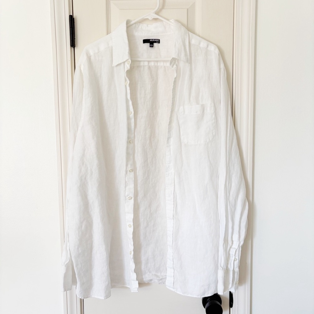Murano Men's White Linen Button down shirt XLT